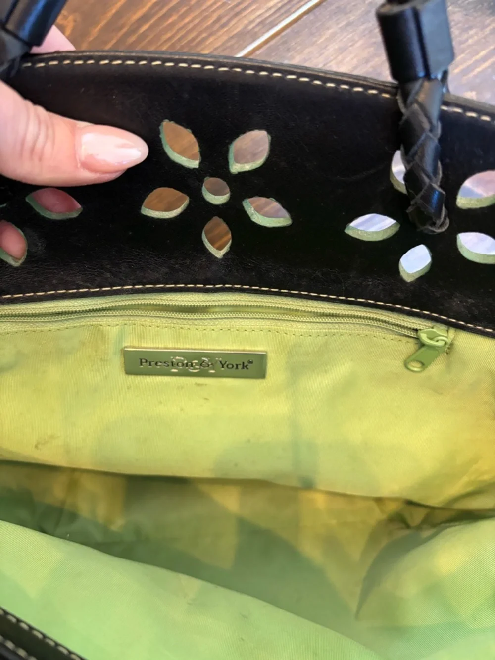 Preston & York Straw Tote Bag Genuine Leather Braided Handle Resort Summer Purse - Picture 8 of 16